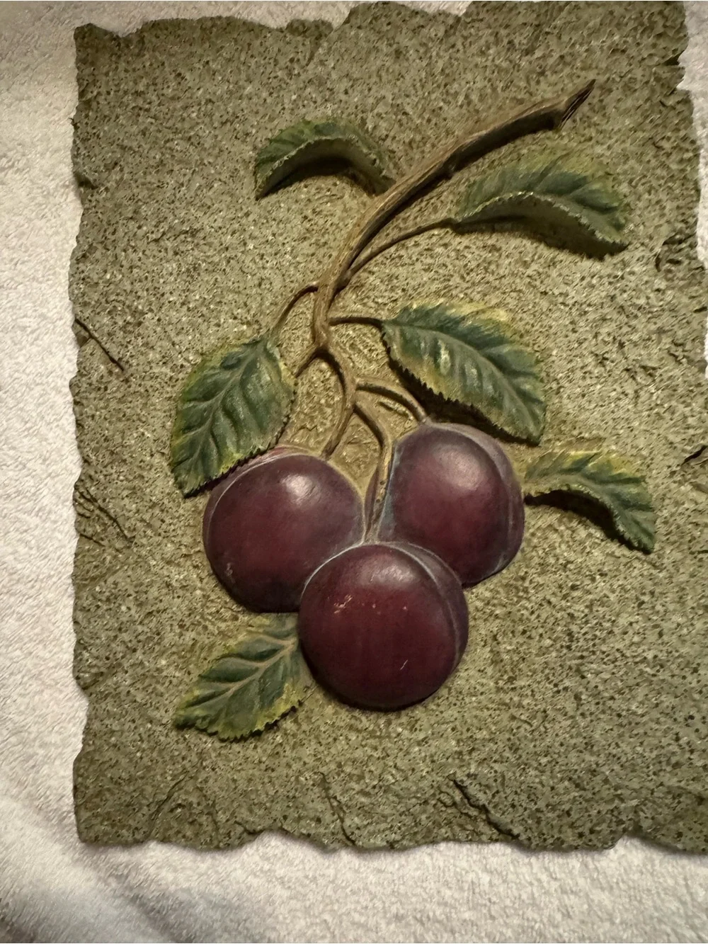 Decorative Fruit Relief Wall Plaques - Green and Plum -